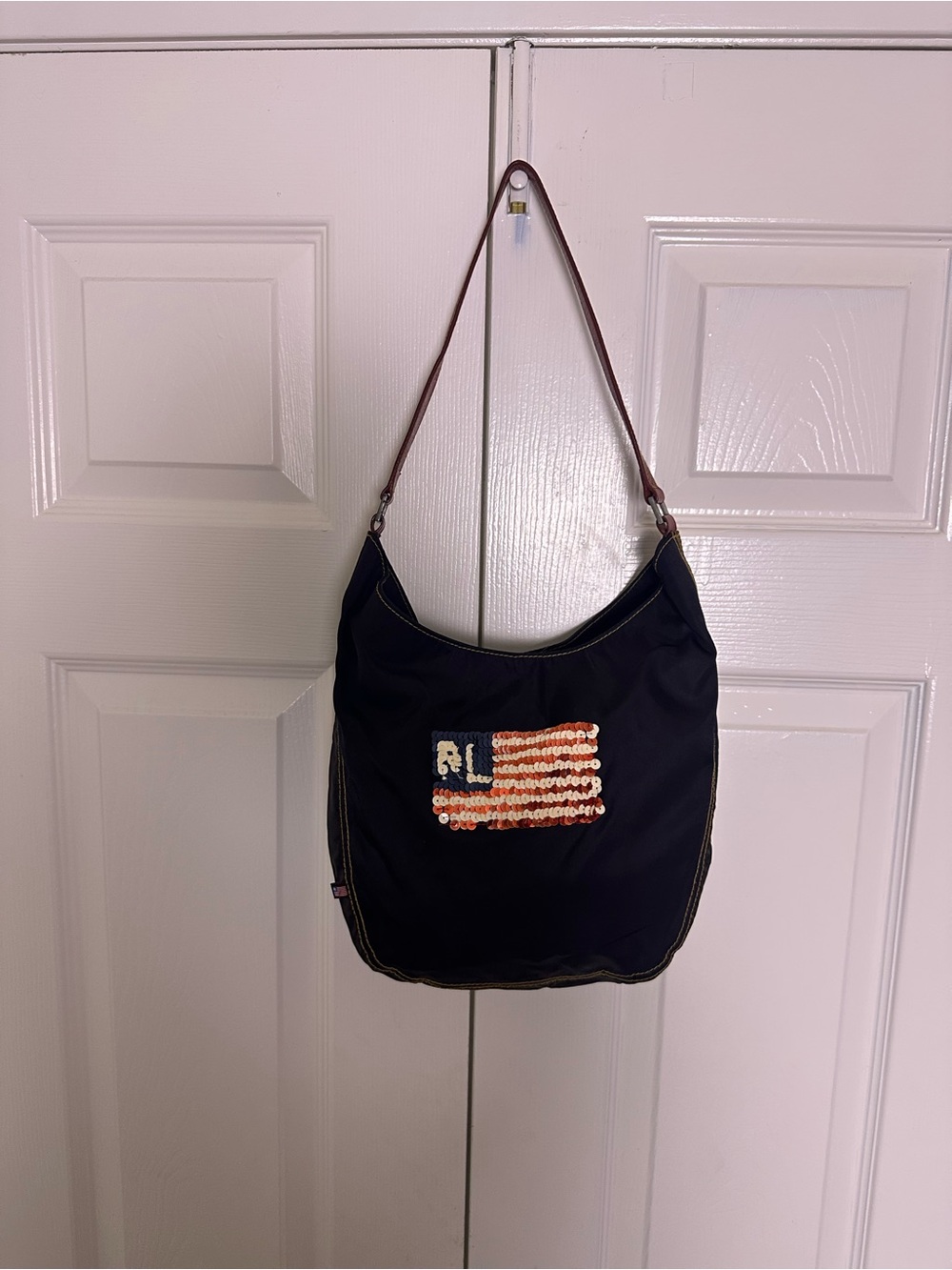 Ralph Lauren Navy Shoulder Bag with Sequin Flag Accent